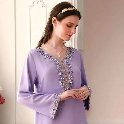 Casual Light Purple Heavy Industry Rhinestone Phnom Penh Robe Middle East Turkey Dress
