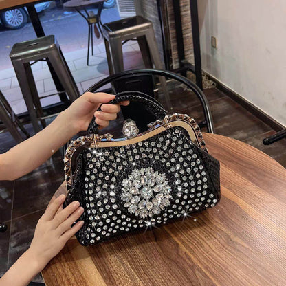 Luxury Large Capacity Diamond Inlaid Cross Body Handbag for women Black