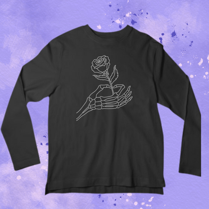 Skeleton Hand with Rose Rhinestone Apparel