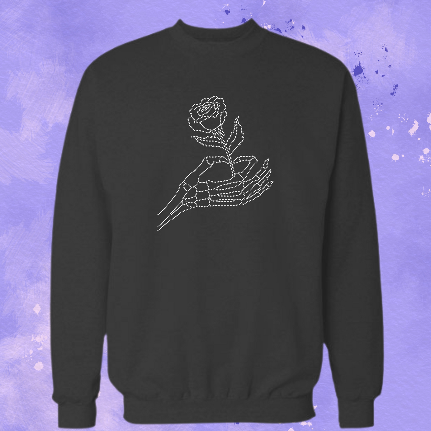 Skeleton Hand with Rose Rhinestone Apparel