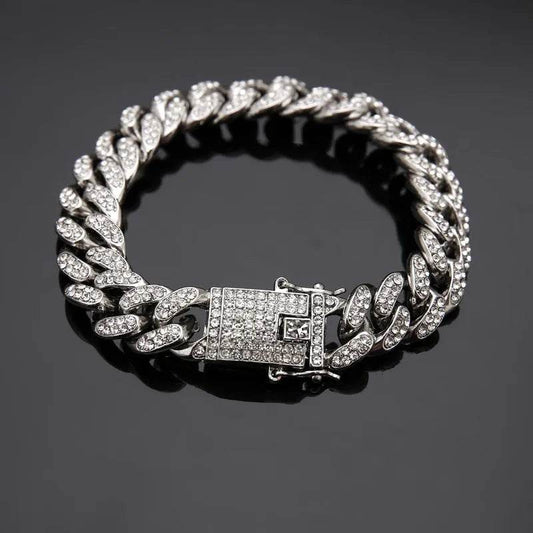 Diamond Cuban Link Chain Bracelet – Silver & Gold Hip Hop Jewelry | Blingdazzel Silver