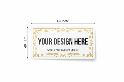 4.5-inch custom sticker mockup with gold frame and placeholder text
