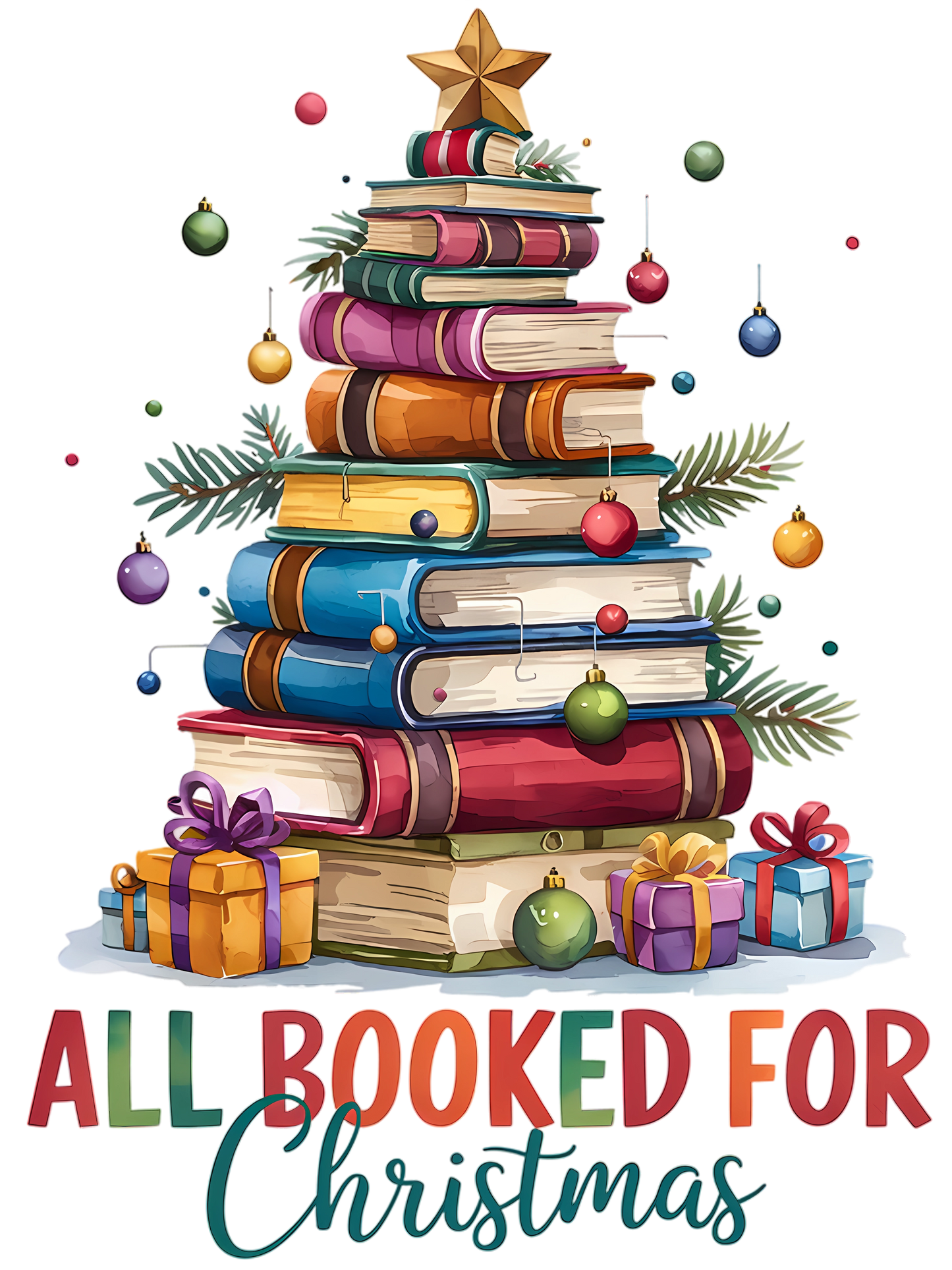 All Booked Up For Christmas Graphic T-Shirt – Book Lover Holiday Tee by Blingdazzel