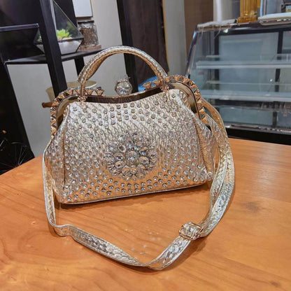 Luxury Large Capacity Diamond Inlaid Cross Body Handbag for women Gold