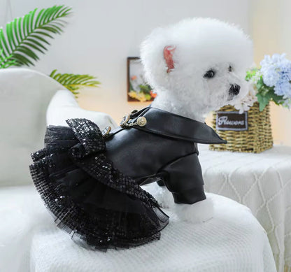 Rockstar Dog Dress – Leather-Style Event Wear | Blingdazzel M
