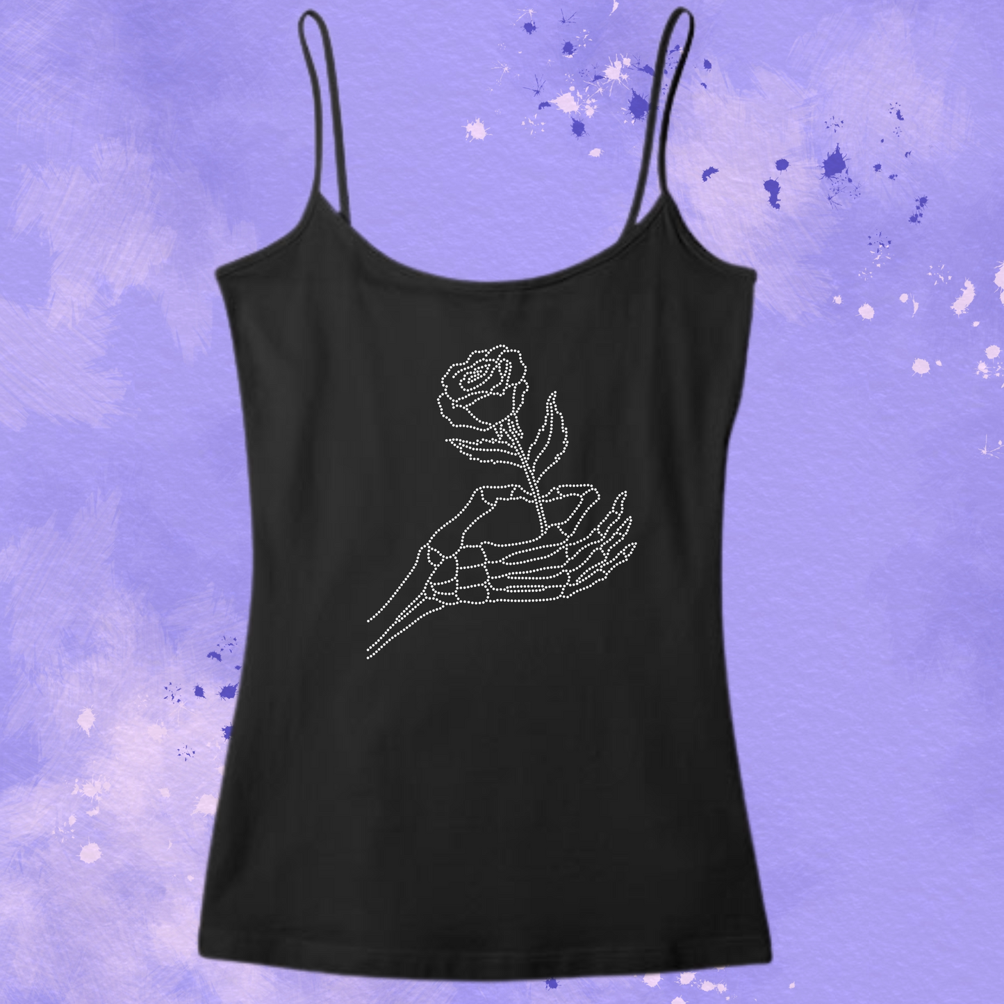 Skeleton Hand with Rose Rhinestone Apparel