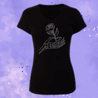 Skeleton Hand with Rose Rhinestone Apparel