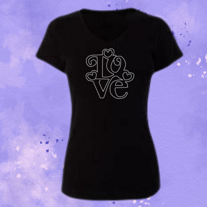 Love Stacked with hearts Rhinestone Apparel