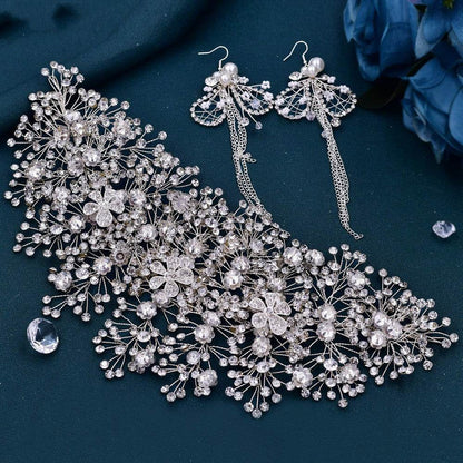 Luxury and Elegant Bridal Flower Rhinestone Headband Fashion Accessories set