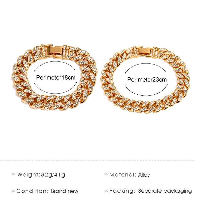 Gold chunky chain bracelet with oval diamond-look links and hinged clasp