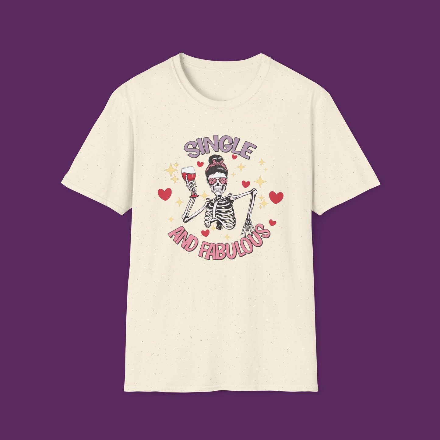 "Single and Fabulous" Skeleton with Wine Glass and Hearts T-Shirt