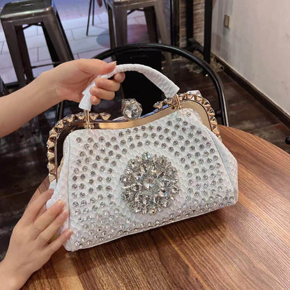 Luxury Large Capacity Diamond Inlaid Cross Body Handbag for women White