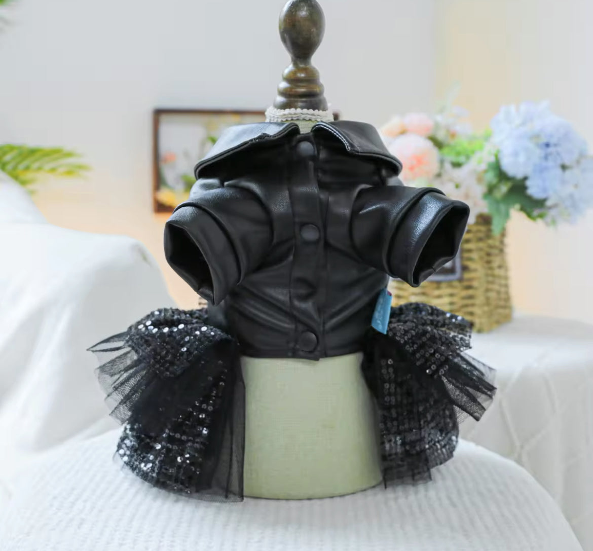 Rockstar Dog Dress – Leather-Style Event Wear | Blingdazzel XL