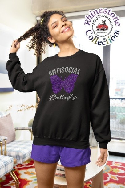 Anti-Social Butterfly Rhinestone Apparel