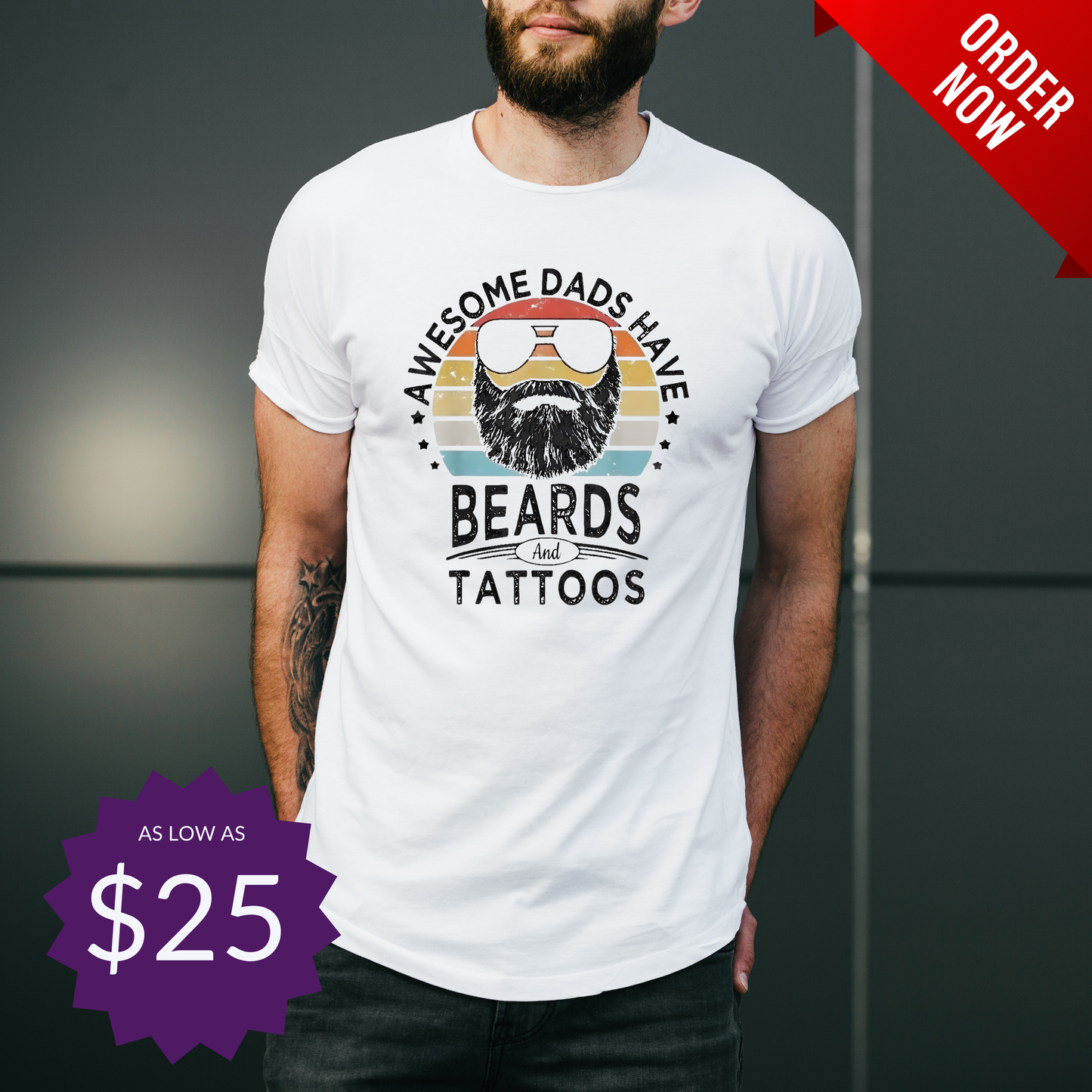 Awesome Dads Have Beards and Tattoos - T-Shirt