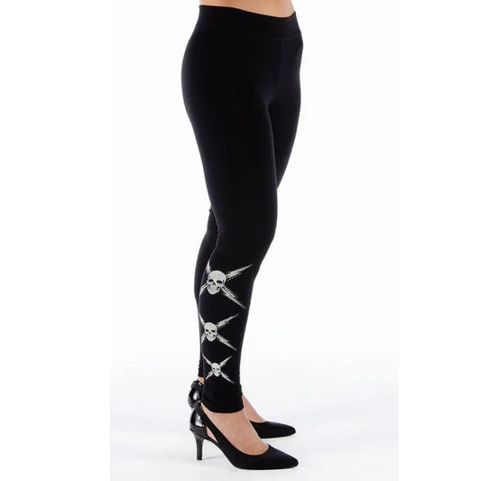BOL Women's Rhinestone Skull Leggings Black