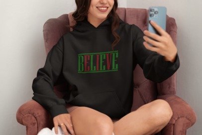 BELIEVE Rhinestone Shirt – Sparkle in Red & Green by Blingdazzel.com