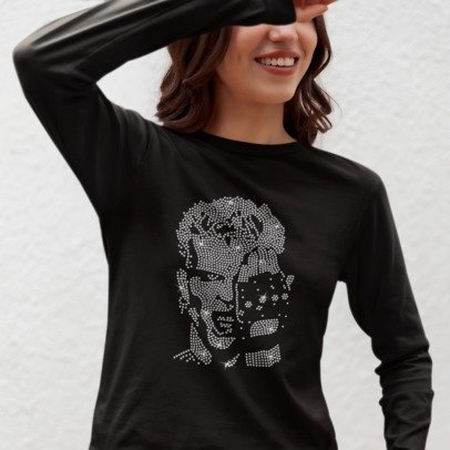 Billy Idol Rhinestone Shirt – Rock Glam Sparkle Bling Tee | Bling Dazzel Long Sleeve T-shirt Black