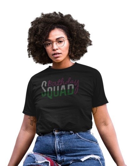 Birthday Squad Sparkle Tee – Rhinestone Birthday Shirt for Women