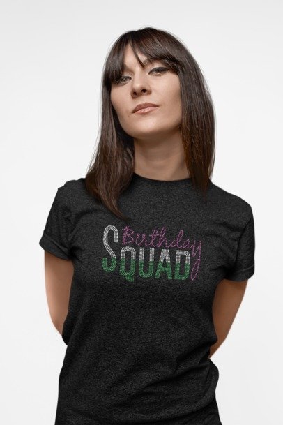 Birthday Squad Rhinestone T-Shirt – Sparkly Party Tee by Blingdazzel.com | Celebrate in Style