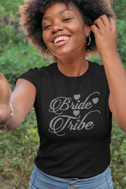 Bride Tribe Rhinestone Apparel – Bachelorette Party Bling Tee, Hoodie, Long Sleeve & Crewneck for Women | Bridal Squad Outfit by Blingdazzel T-shirt Black