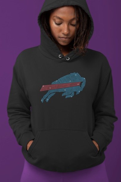 Rhinestone Buffalo Bills Fan Shirt – Sparkle NFL Bling Apparel | Bling Dazzel Hoodie Black