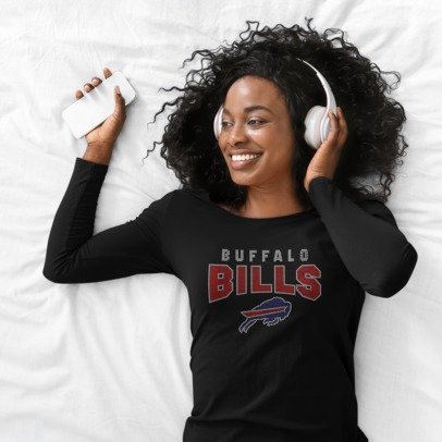Buffalo Bills Inspired Rhinestone Apparel – Bling Football Tee, Hoodie, Long Sleeve & Crewneck for Women | Sparkle Game Day Fan Gear by Blingdazzel Long Sleeve T-shirt Black