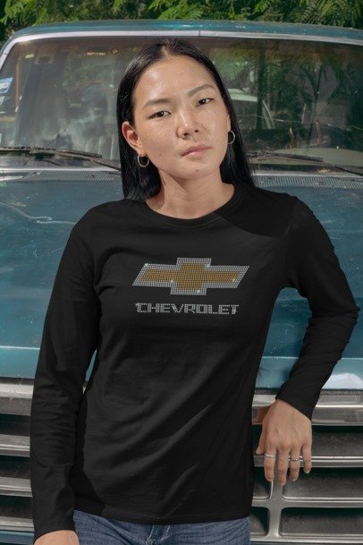Bowtie Truck Style Rhinestone Shirt – Bling Sparkle Tee for Truck Lovers | Blingdazzel Long Sleeve T-shirt Black