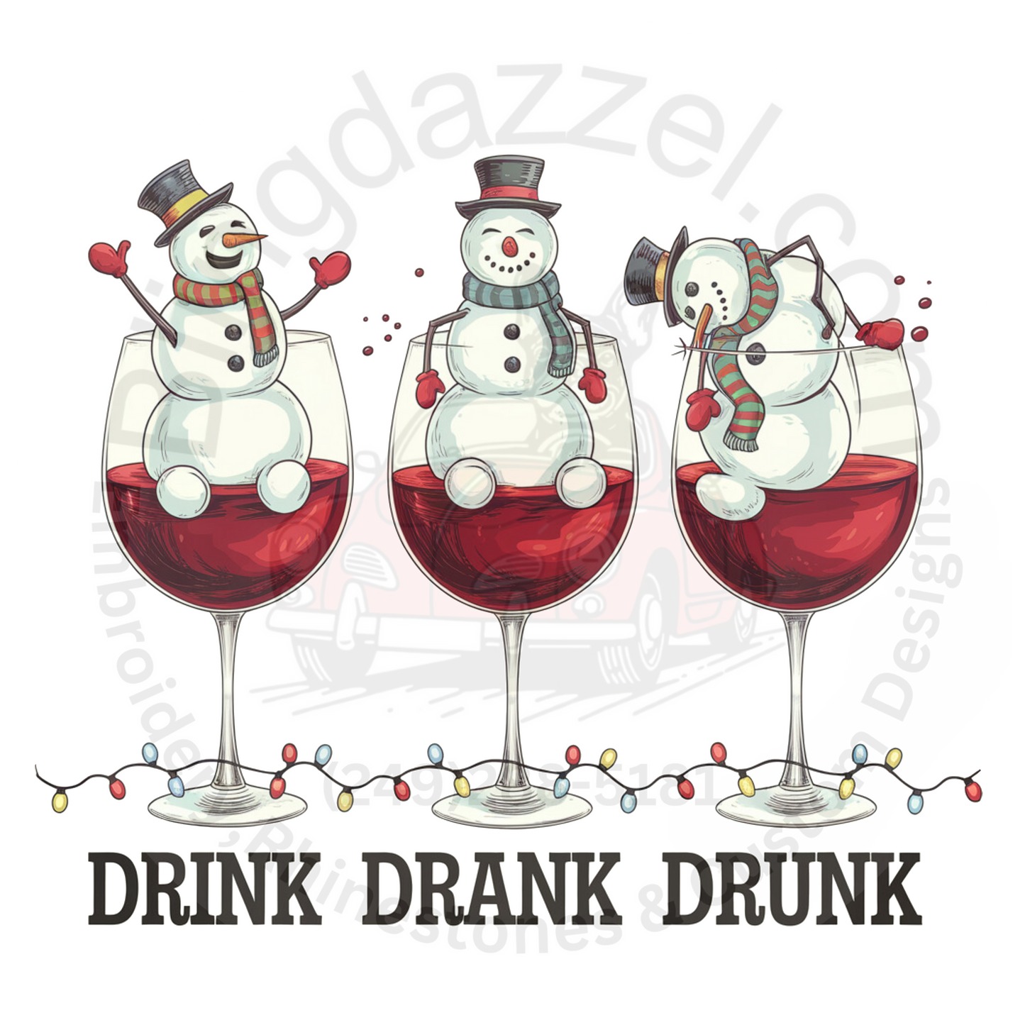 Drink Drank Drunk Christmas Snowman Wine Glass T-Shirt | Funny Holiday Graphic Tee