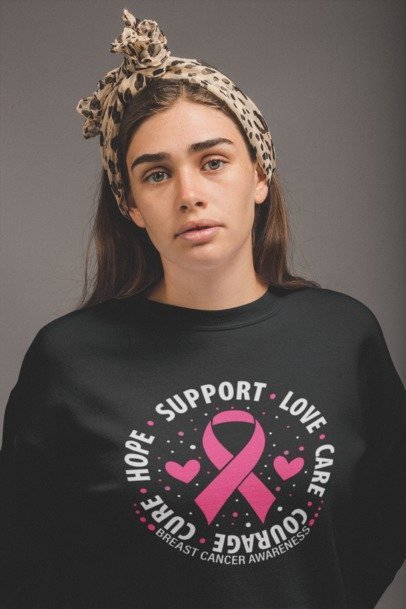Support Love Care Courage Hope Breast Cancer Awareness Shirt – Graphic Tee | Blingdazzel CREW NECK SWEATER