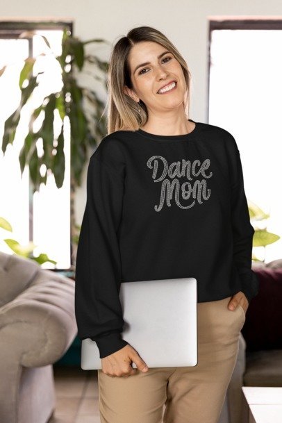 Dance Mom Rhinestone T-Shirt – Sparkly Dance Mom Life Bling Tee | Blingdazzel CREW NECK SWEATER