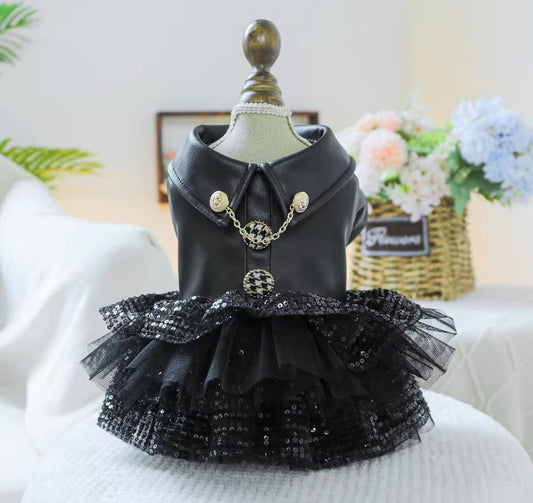 Rockstar Dog Dress – Leather-Style Event Wear | Blingdazzel S