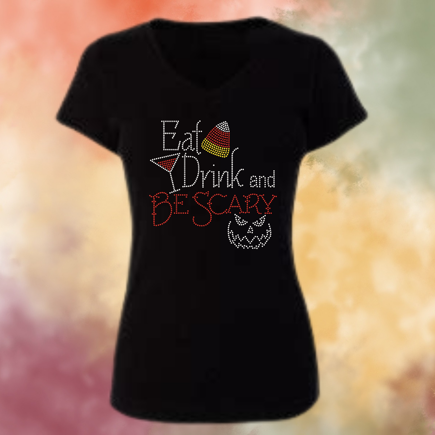 Eat Drink and Be Scary Rhinestone Apparel