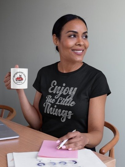 Enjoy the Little Things Rhinestone T-Shirt – Inspirational Sparkle Tee | Blingdazzel Rhinestone Apparel T-shirt Black