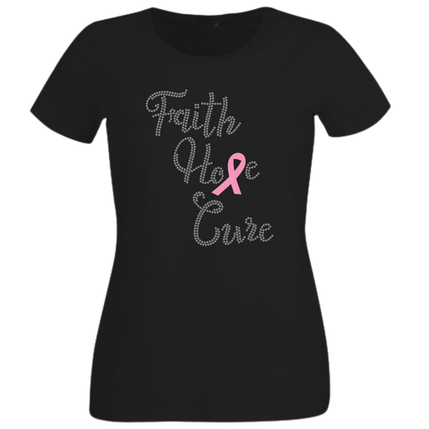 Faith Hope Cure Breast Cancer Rhinestone Apparel