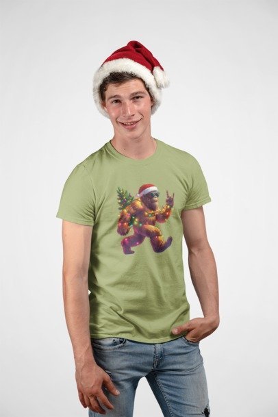 Christmas Sasquatch T-Shirt, Funny Bigfoot Holiday Shirt, Festive Graphic Tee