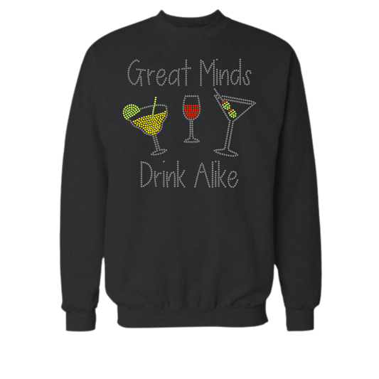Great Minds Drink Alike Rhinestone Shirt – Funny Wine Sparkle Bling Tee | Blingdazzel CREW NECK SWEATER