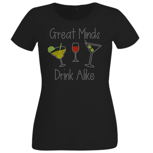 Great Minds Drink Alike Rhinestone Shirt – Funny Wine Sparkle Bling Tee | Blingdazzel T-SHIRT