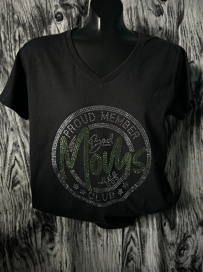 Black V-neck rhinestone logo T-shirt