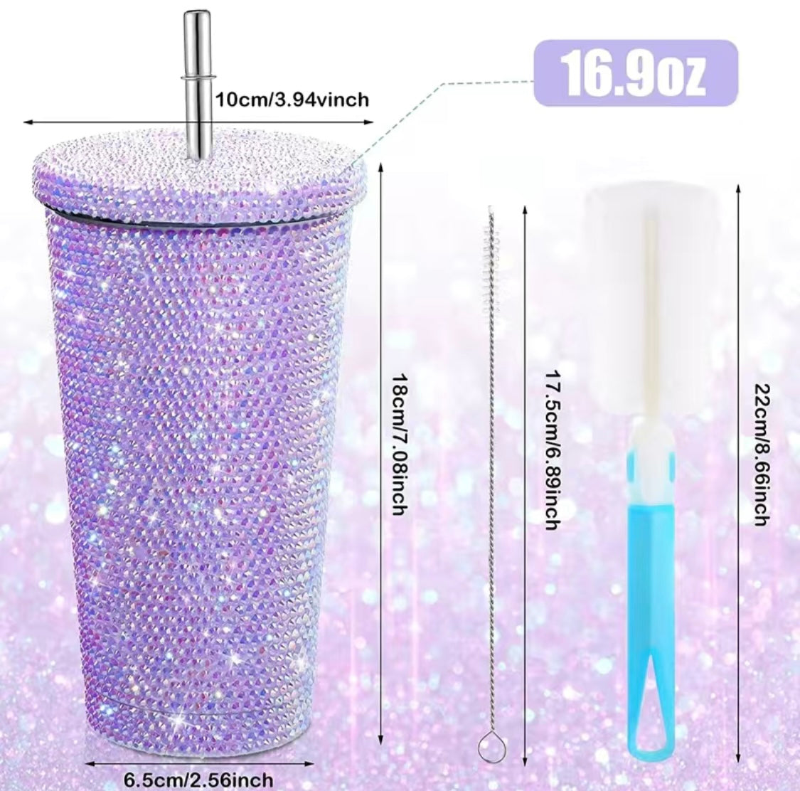 Rhinestone Cup with Straw