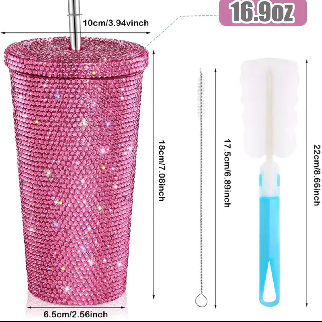 Rhinestone Cup with Straw