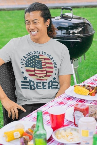Sport grey beer lover T-shirt with patriotic circle and 'BEER' graphic