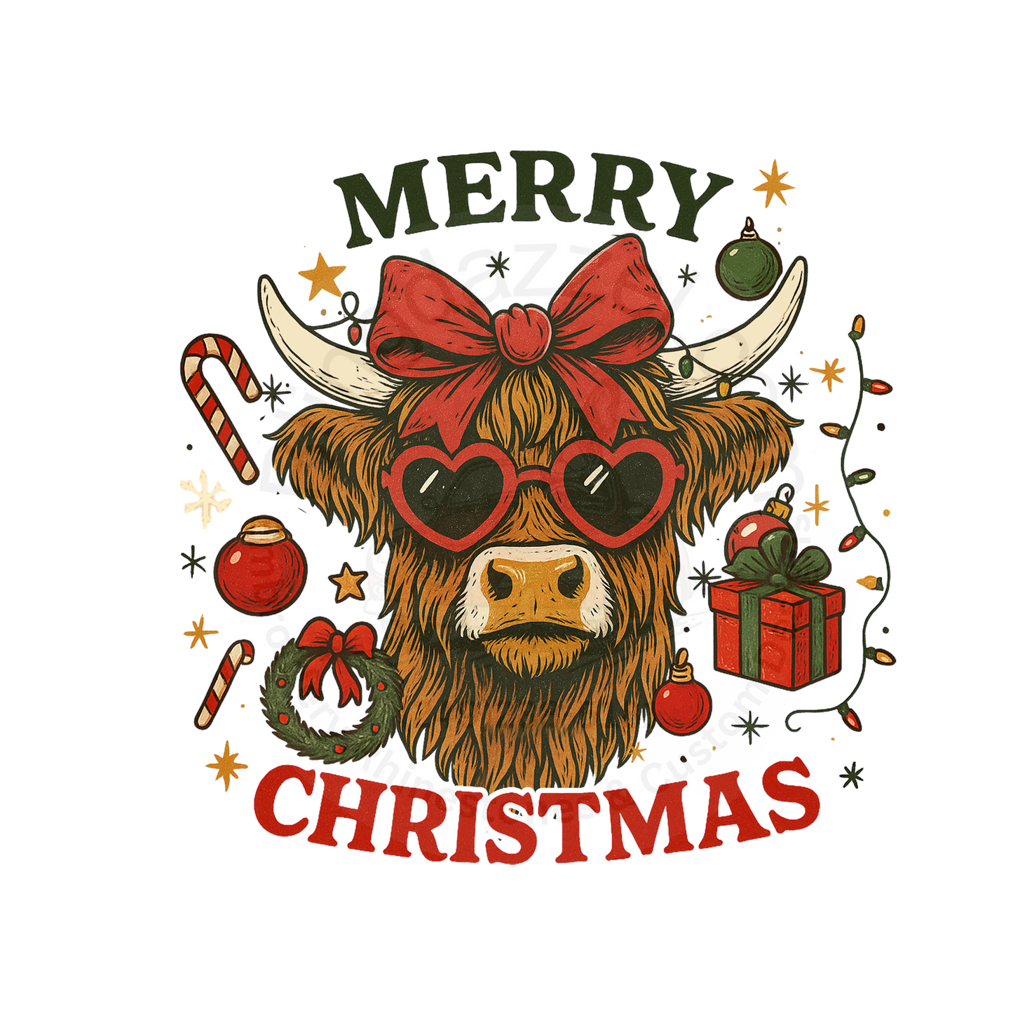 Merry Christmas Cow Head T-Shirt, Funny Christmas Graphic Tee with Glasses
