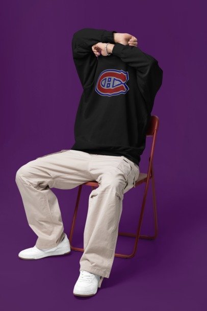 Montreal Canadiens Rhinestone Shirt – Sparkly NHL Hockey Fan Tee – Bling Habs Logo T-Shirt for Women & Men Crew Neck Sweater Black