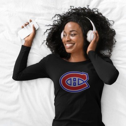 Montreal Canadiens Rhinestone Shirt – Sparkly NHL Hockey Fan Tee – Bling Habs Logo T-Shirt for Women & Men Long Sleeve T-shirt Black