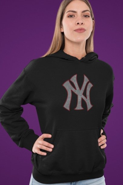 New York Yankees Rhinestone Shirt – Sparkling NY Logo Bling Tee | Bling Dazzel Black Hoodie