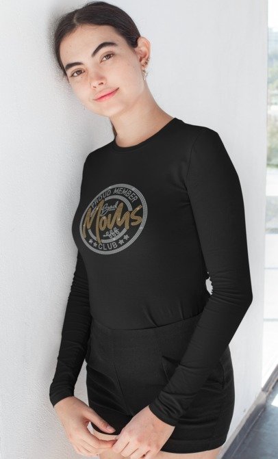 Proud Member of the Bad Moms Club Rhinestone T-Shirt – Funny Mom Life Sparkle Tee | Blingdazzel Apparel Long Sleeve T-shirt Black