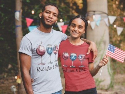 Red wine and Blue Wine glasses 4th July T-shirt - Graphic Design Collection