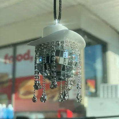 Fringe Rhinestone Pink Cowgirl Disco Ball Car Hanging Rear View Mirror Accessory Cowboy Trendy Cute Charms Christmas Ornaments