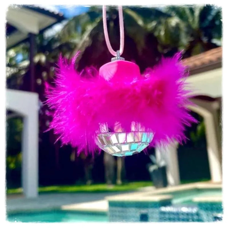 Fringe Rhinestone Pink Cowgirl Disco Ball Car Hanging Rear View Mirror Accessory Cowboy Trendy Cute Charms Christmas Ornaments